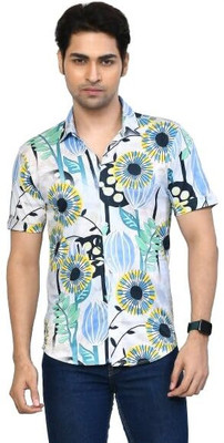 altius Men Printed Casual Blue, Yellow Shirt
