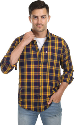 Marc Laurent Men Checkered Casual Yellow, Dark Blue, Red Shirt