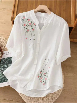 KSHARAA Women Embroidered Casual White Shirt