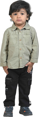Hubkick Boys Solid Casual Green Shirt