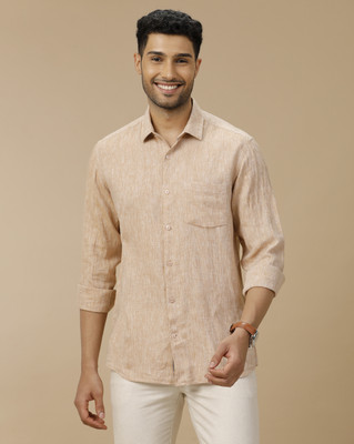 Linen Club Men Self Design Casual Brown Shirt