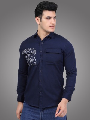 D Finish Men Printed Party Dark Blue Shirt