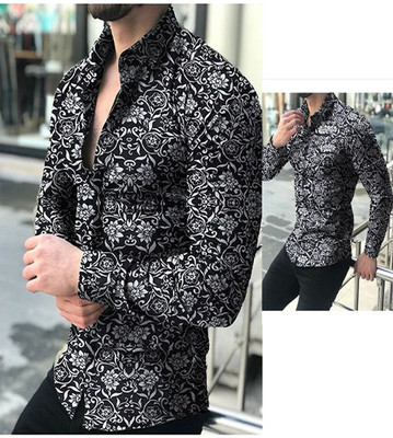 SHIMAK Men Printed Casual Black Shirt