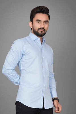 Neviq Trend Men Solid Casual Light Blue Shirt
