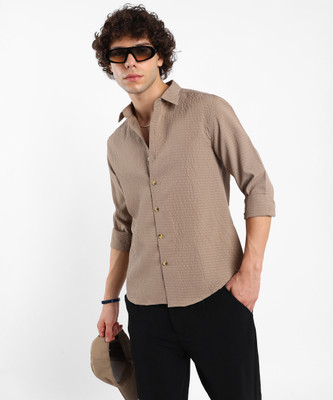 CAMPUS SUTRA Men Self Design Casual Beige Shirt