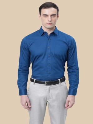 THE SOUL PATROL Men Self Design Formal Blue Shirt