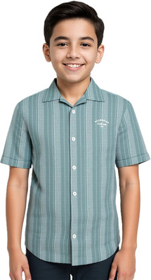 CAVIO Boys Striped Casual Green Shirt