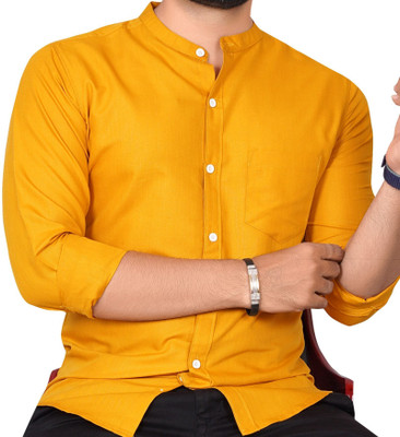 GLOBAL NOMAD Men Solid Casual Yellow Shirt