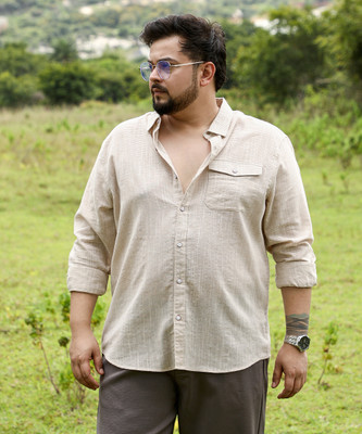 Instafab Plus Men Self Design Casual Beige Shirt