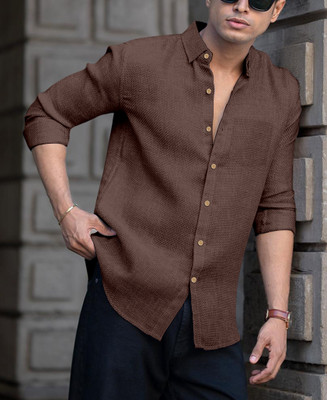 KE CREATION Men Solid Casual Brown Shirt