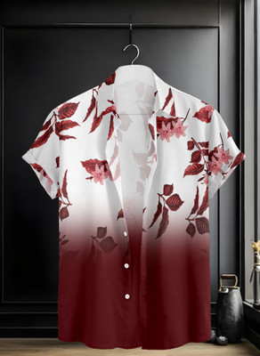 Le Pery Men Printed Casual Maroon, White Shirt