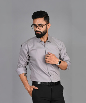 FUBAR Men Solid Formal Silver Shirt