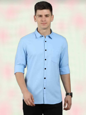 Manav Creation Men Solid Formal Light Blue Shirt