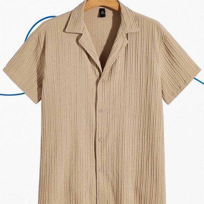 A DEEMOON Men Self Design Formal Gold Shirt
