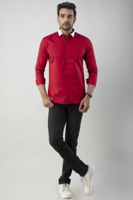 Club maxx Men Color Block Casual Red, White Shirt