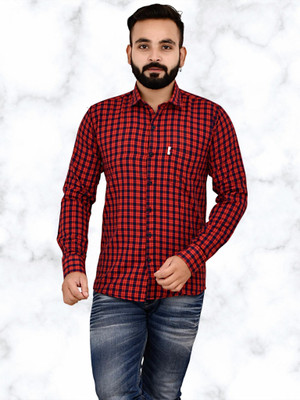 Marc Laurent Men Checkered Casual Red, Dark Blue Shirt