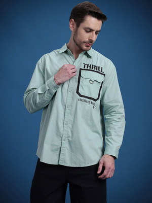 Roadster Men Printed Casual Green Shirt