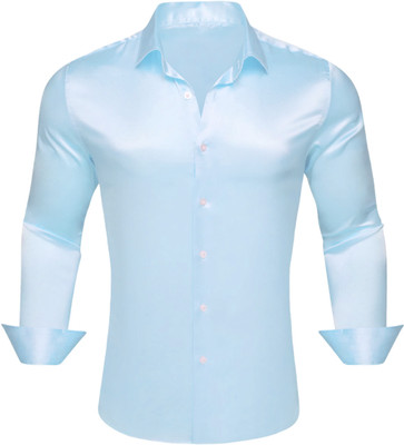 SOLSTICE Men Solid Party Blue Shirt