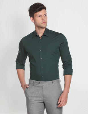 ARROW Men Self Design Formal Green Shirt