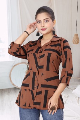 Anshfab Women Printed Formal Brown Shirt