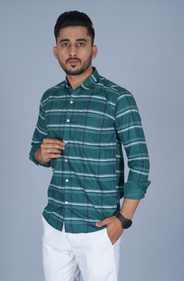 Apurva Interiors Men Checkered Casual Dark Blue, Dark Green, White Shirt