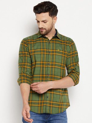 DUKE Men Checkered Casual Green, Yellow Shirt