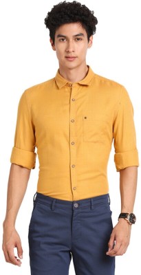 TURTLE Men Self Design Casual Yellow Shirt