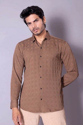 MSD FSN Men Self Design Casual Brown Shirt