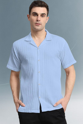 A Dearise Trend Men Self Design, Solid Casual Light Blue Shirt