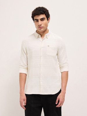 THE BEAR HOUSE Men Striped Casual White Shirt