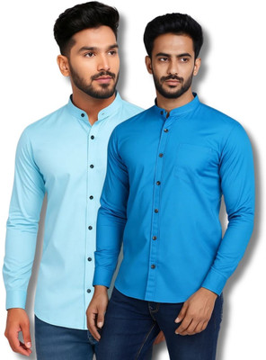 RAREMARK Men Solid Casual Light Blue, Blue Shirt(Pack of 2)