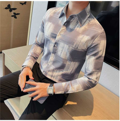 Dadatradings Men Printed Casual Grey Shirt
