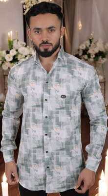 GCFAB Men Self Design Casual Light Green, Grey Shirt
