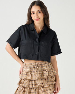 BEWAKOOF Women Solid Casual Black Shirt