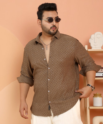 Instafab Plus Men Striped Casual Brown Shirt
