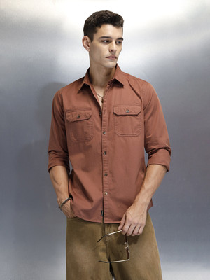 WROGN Men Solid Casual Brown Shirt