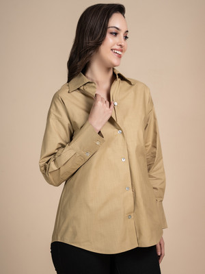 Lounge Dreams Women Solid Casual Beige Shirt