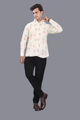Alankrit Textiles Men Printed Casual Cream Shirt