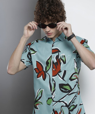 The Indian Garage Co. Men Floral Print Beach Wear Blue Shirt