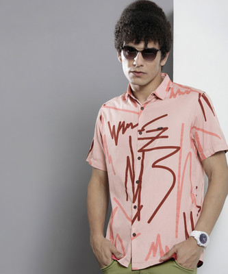 The Indian Garage Co. Men Printed Casual Pink Shirt