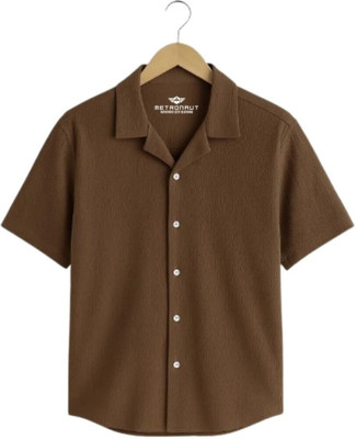 METRONAUT Men Self Design Casual Brown Shirt
