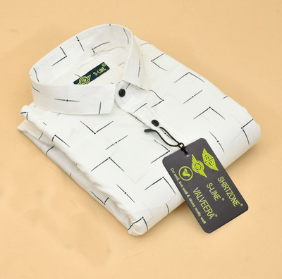S-LINE Men Printed Casual White Shirt