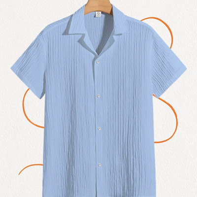 Dharamraj Fashion Men Self Design Casual Light Blue Shirt