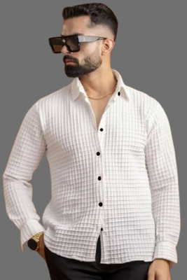 Marmic Fab Men Self Design Casual White Shirt