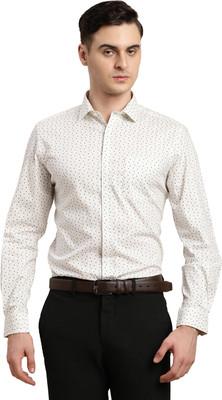 TURTLE Men Printed Formal Cream Shirt