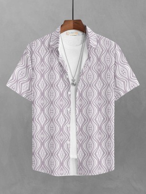 Bullmer Men Printed Casual Purple, White Shirt