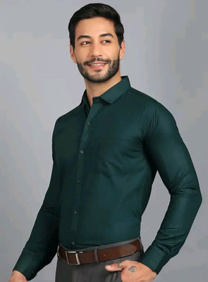 JILANI TRADERS Men Solid Formal Green Shirt