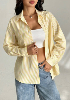 Femibazaar Women Striped Casual Yellow Shirt
