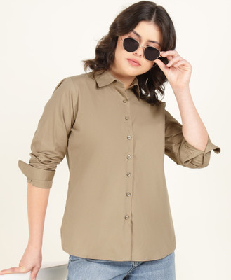 Hancock Women Solid Casual Beige Shirt