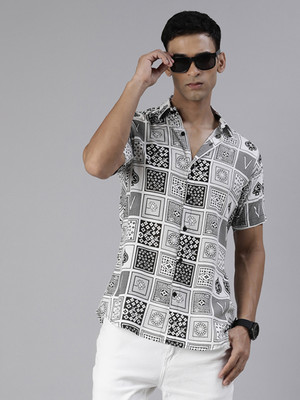 JOVEN Men Printed Casual White, Black Shirt